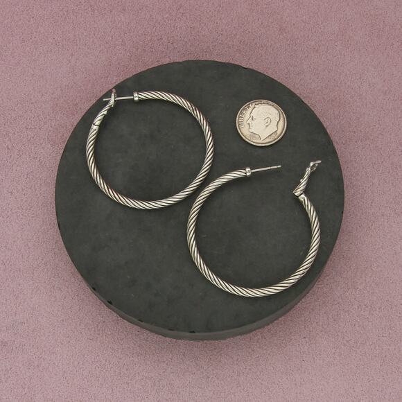 david yurman sterling silver & 14k gold posts cable hoop earrings - Picture 2 of 3